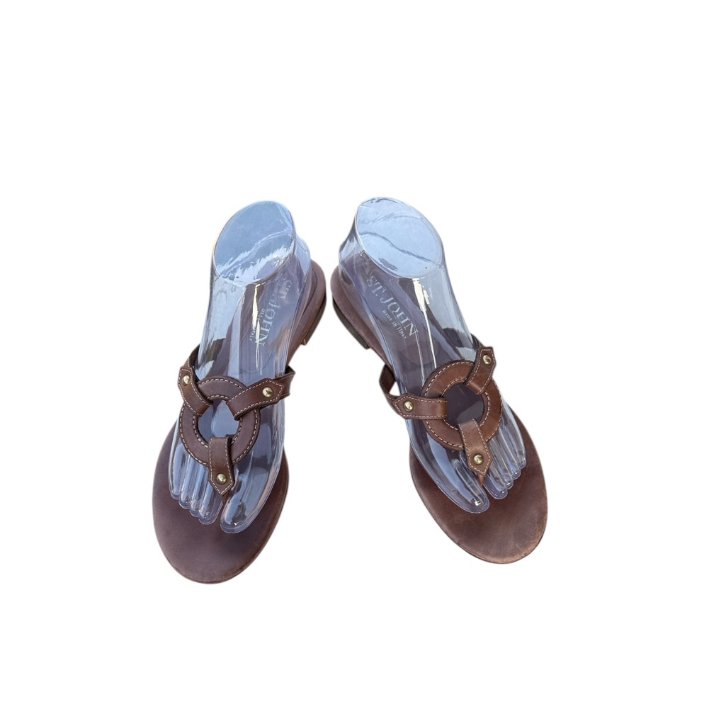 St. John Brown Leather Toe Ring Sandals Made In Italy Size 8.5